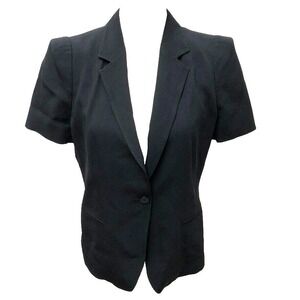 Max Mara Blazer Jacket Womens 10 Black Short Sleeve Business Career Teacher